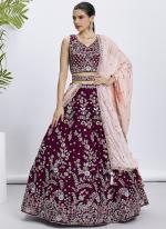 Pure Georgette Burgandy Wedding Wear Sequins Work Lehenga Choli